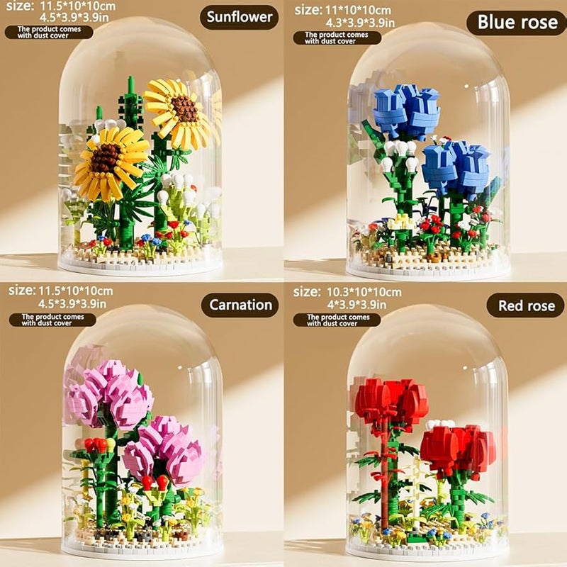 Blue Rose Medium Floral Building Blocks Set with Dust Cover Creative Gift for Adults and Kids - Image 1